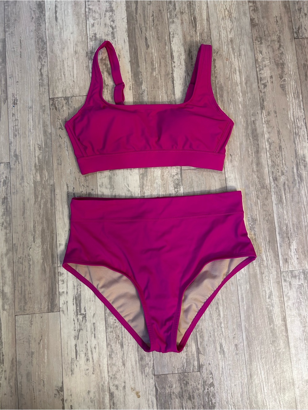 Kona Sol Vibrant Fuchsia Swim Top And Bottom Set Medium Top Large Bottom